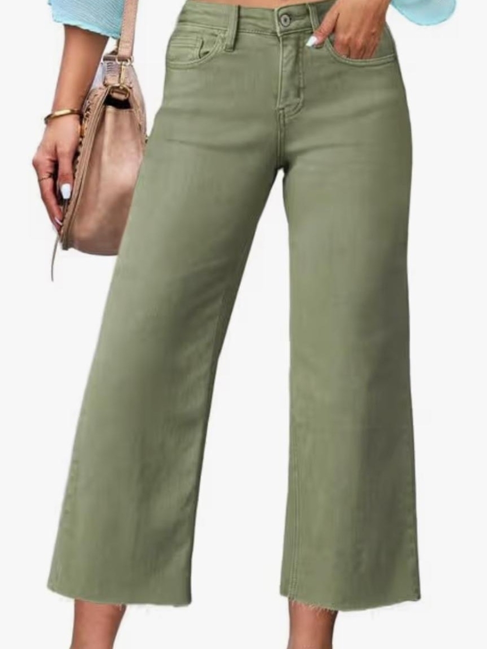 Zara Olive High-Rise Wide-Leg Crop Jeans